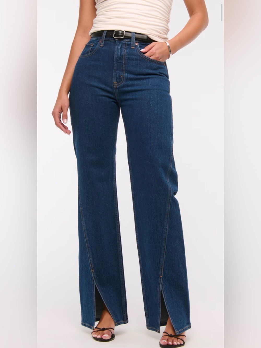 Abercrombie Dark Blue Split-Hem Wide Leg Jeans